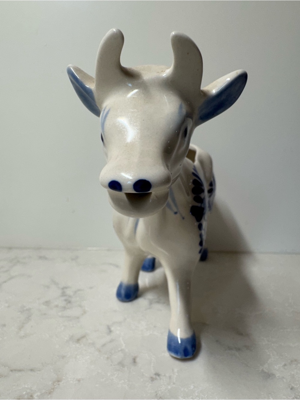 Vintage Blue Delft Blue Ceramic Cow Creamer - White and Blue - Picture 5 of 10